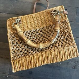 Woven Straw Handbag with Bamboo Handles
